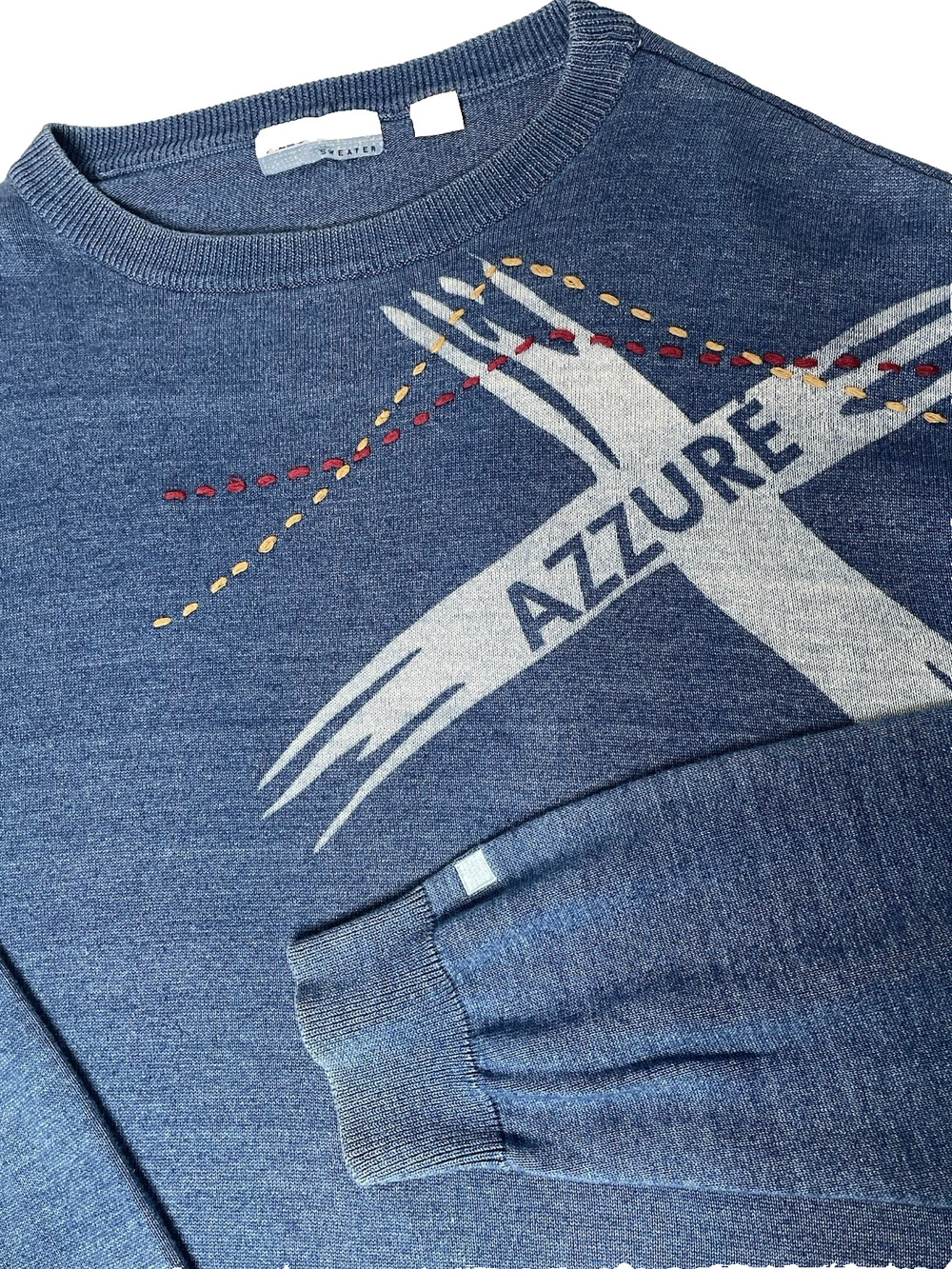 Azurē Men’s XXL Blue 100% Cotton Graphic Crewneck Sweater Made in USA